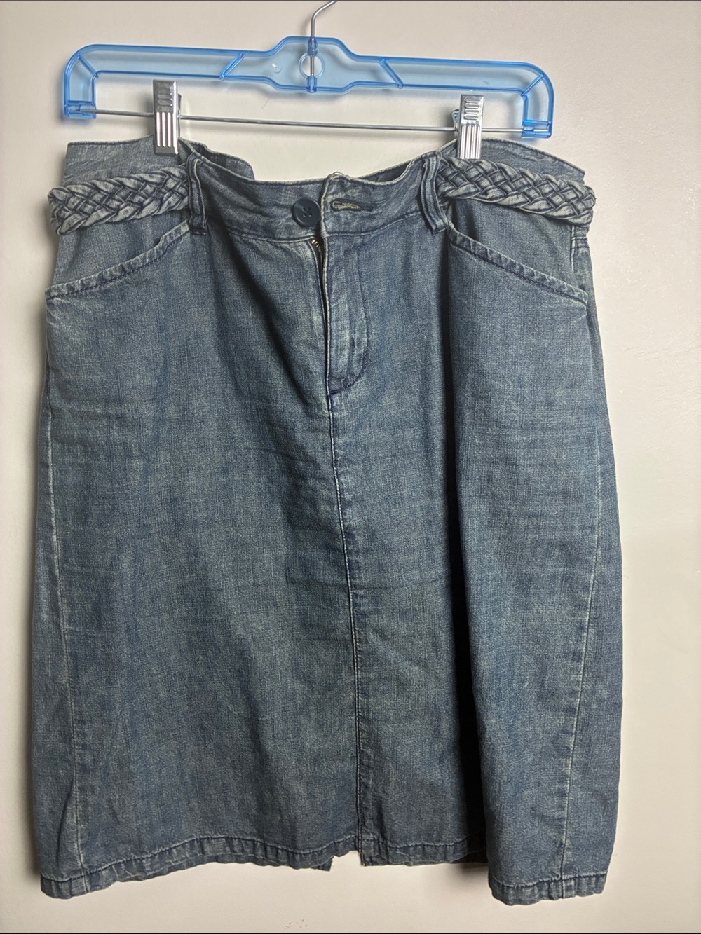 Vintage Axcess Denim Skirt in Light Blue with Braided Waist